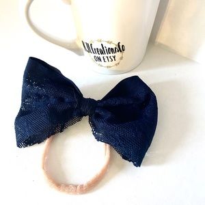 Blue Lace Bow Nylon Baby Headband